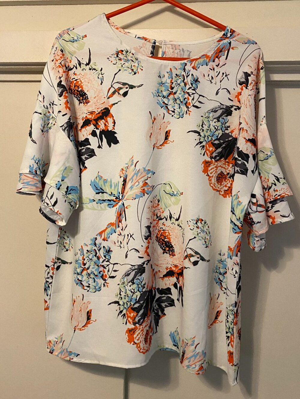 Beautiful white, short, double layer, flutter sleeve, blouse, size XL